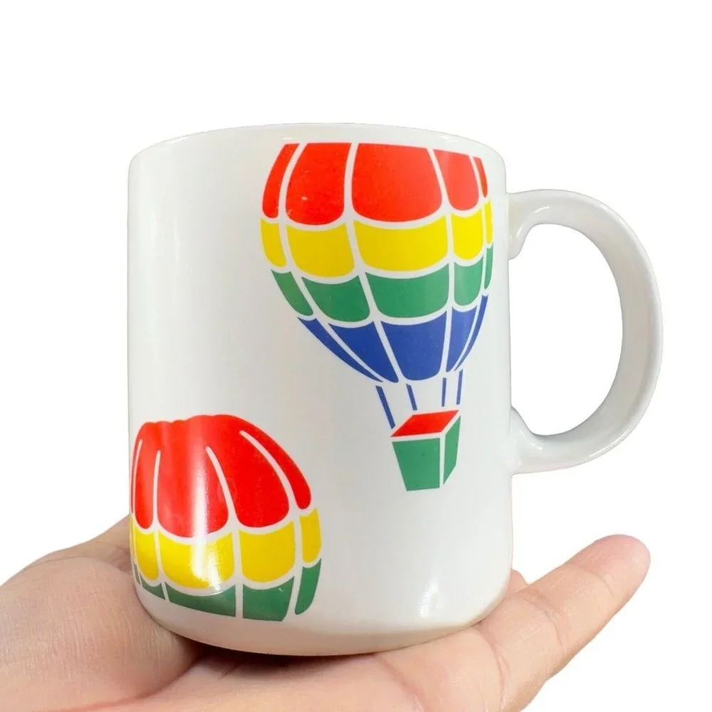 1980s FTD Hot Air Balloon Rainbow Mug Cup‎ Multicolor Ceramic Drinking Mug READ